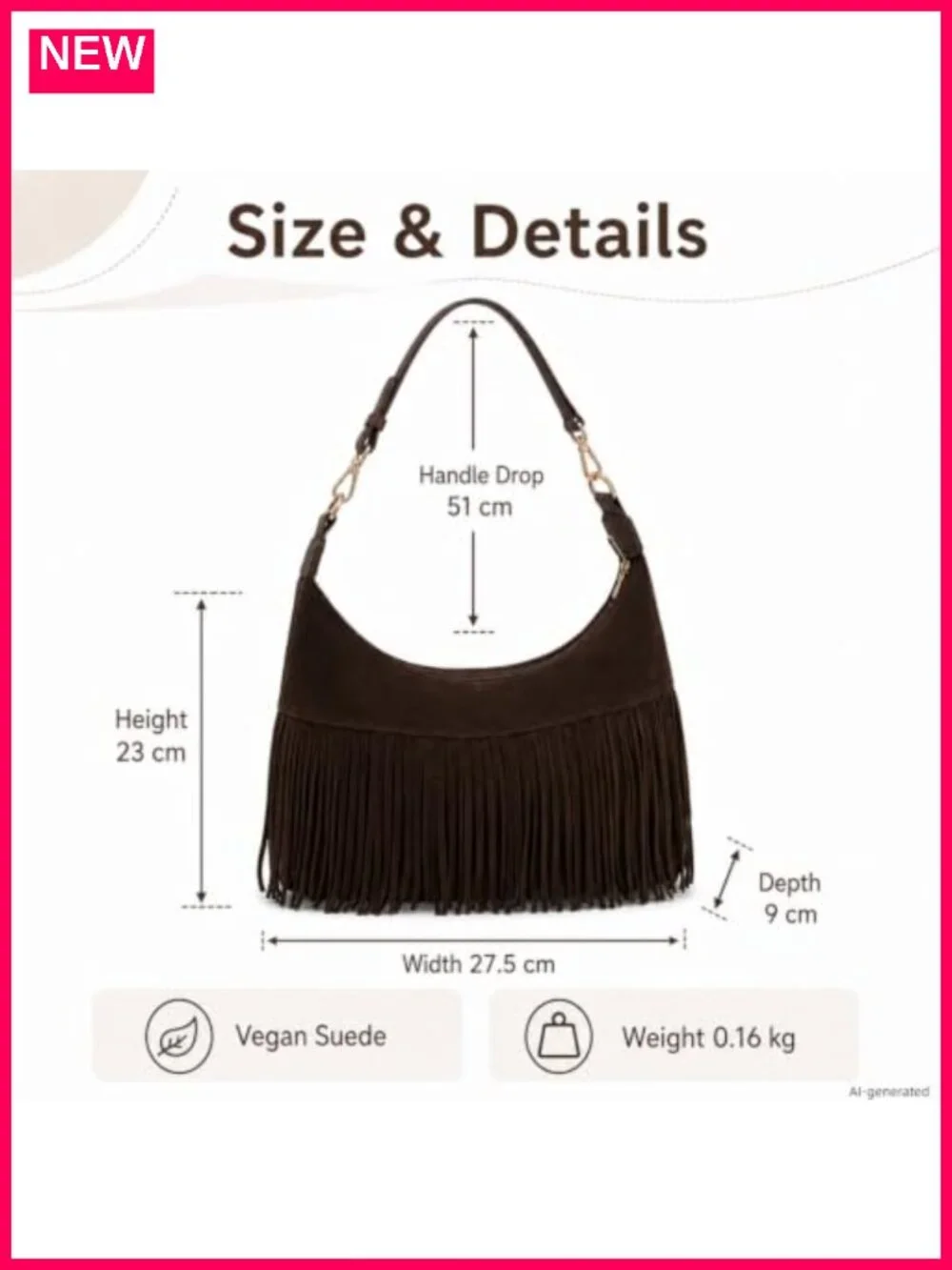 Faux Leather Fringe Hobo Bag Crossbody Suede Tassel Western Purse
